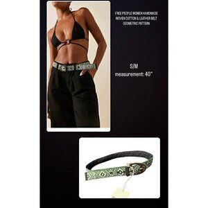 Free People Women Handmade Woven Cotton & Leather Belt With Geometric Pattern,